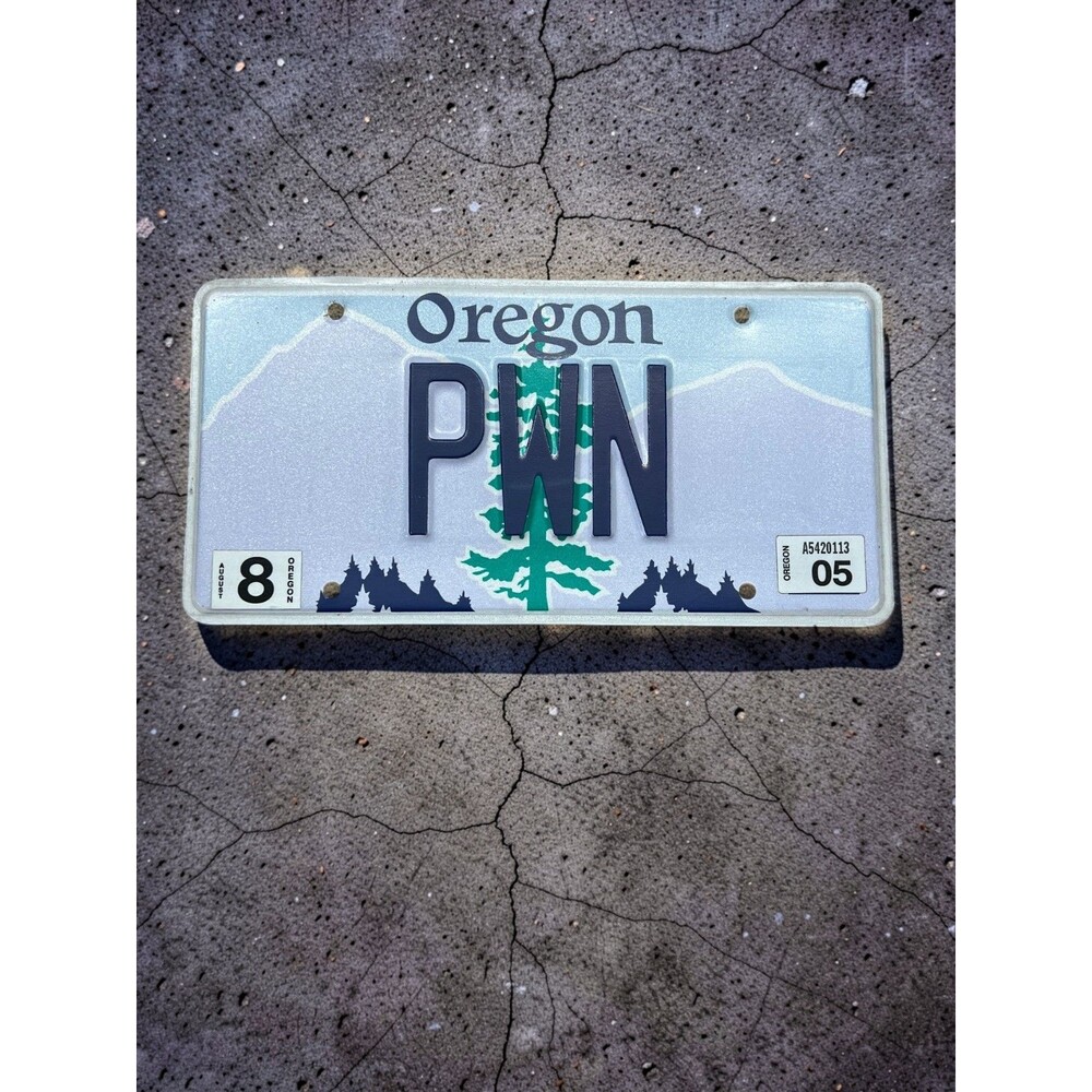 Vintage Oregon License Plate PWN Vanity Tree Design 2005 Perfect for Gamers